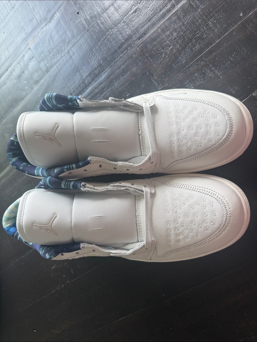 Jordan White Sneakers with Blue Patterned Collar